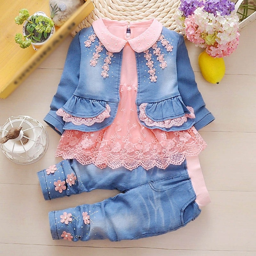 Spring Autumn Infant Baby Girls Denim Clothing Set - Picture 1 of 4